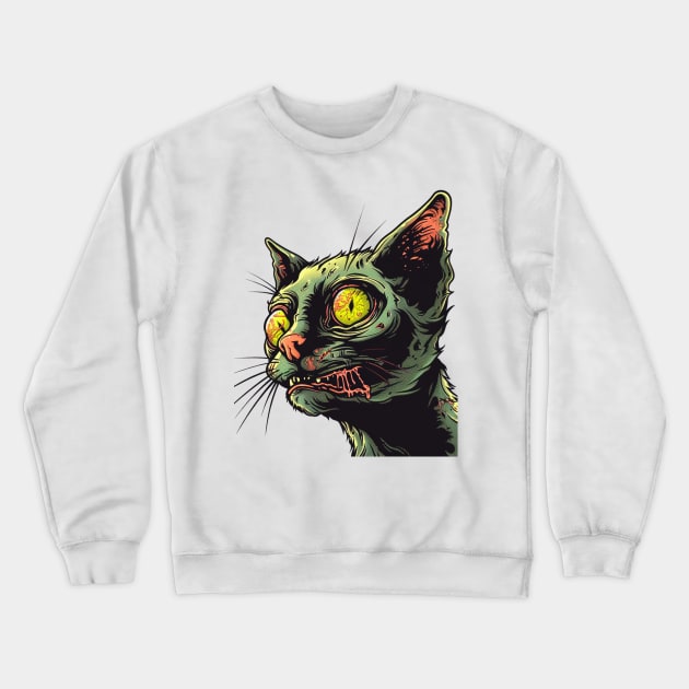 Creepy Cat Zombie Crewneck Sweatshirt by OscarVanHendrix